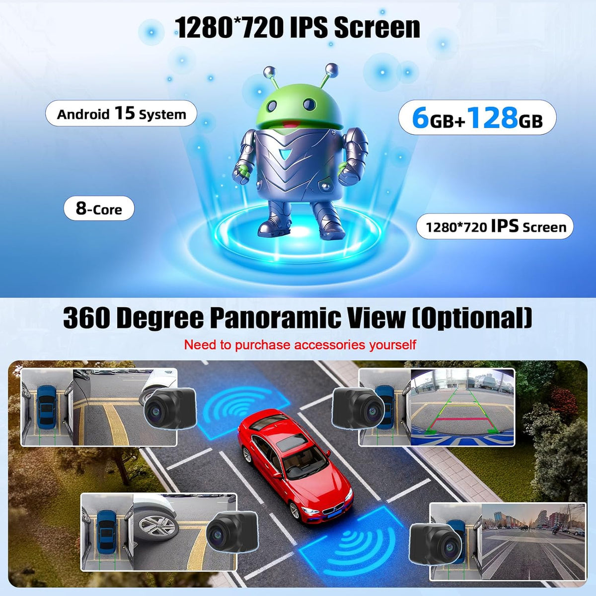 Autorradio OiLiehu 6G+128G 8 núcleos Android 15 para Nissan Juke J15 2010-2019 / YF15 Infiniti ESQ 2011-2017 con CarPlay y Android Auto inalámbricos, pantalla táctil IPS de 9" con GPS, WiFi, BT, FM/RDS, EQ, SWC y cámara