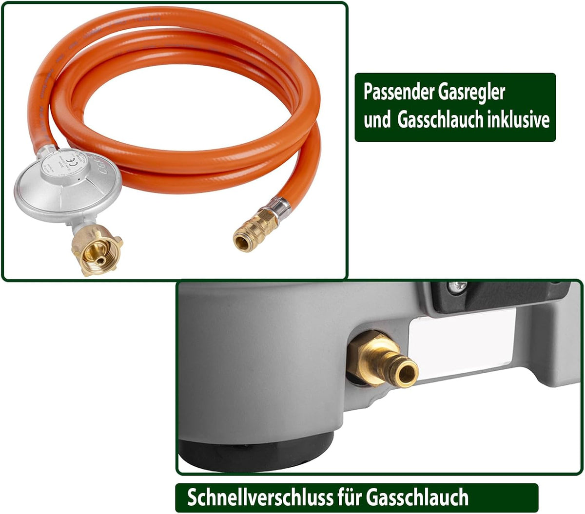 BRUNNER: Hornillo de camping de mesa 2 en 1 de 2 fuegos de acero inoxidable, parrilla de gas y hornillo de gas - POWERKOOK 50mbar con 1 cacerola + 1 plancha para asar, con regulador de gas y manguera de  gas