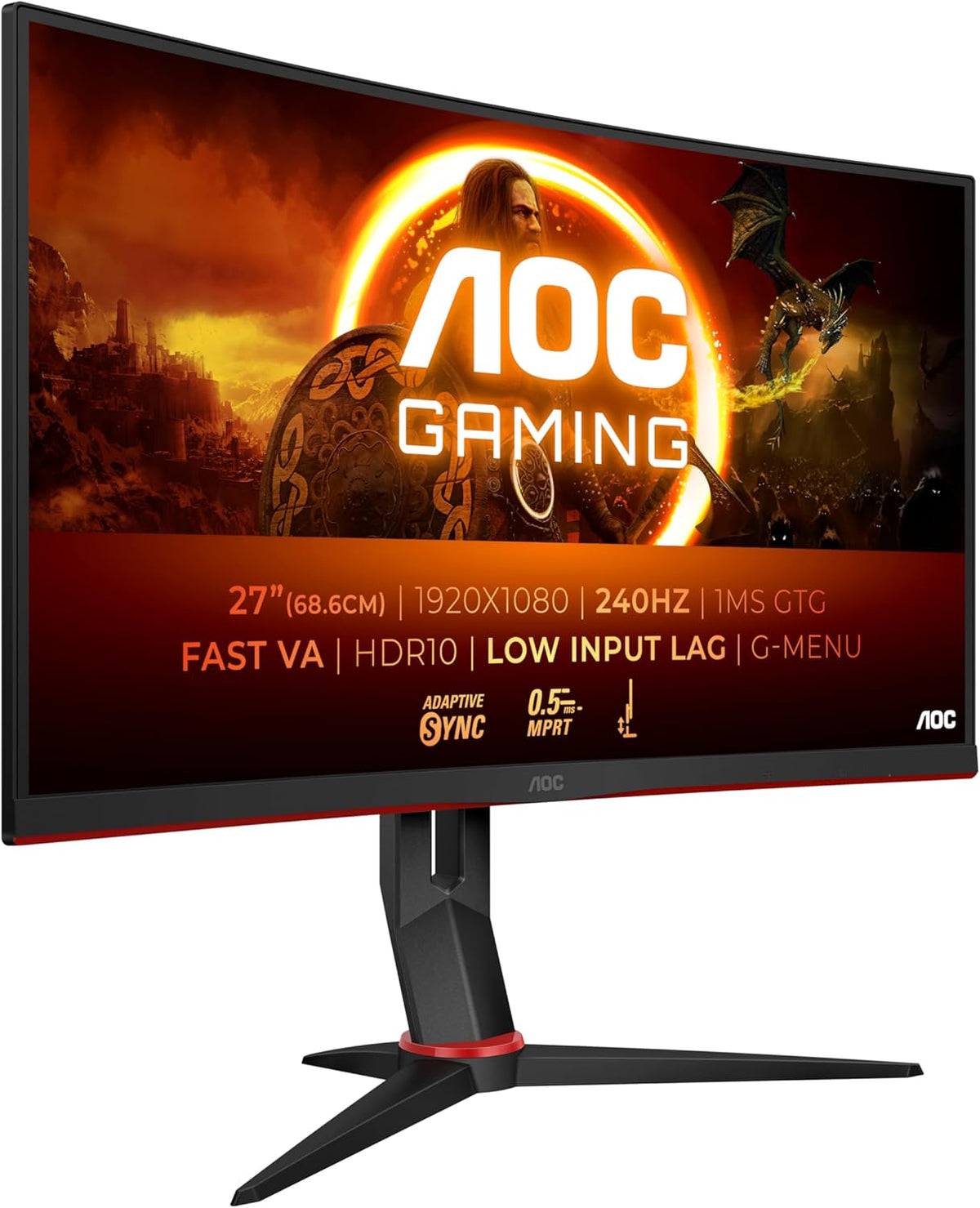 AOC Gaming C27G4ZXE - Monitor curvo FHD de 27 pulgadas, 280 Hz, 1ms, HDR10, FreeSync Premium (1920x1080, HDMI, DisplayPort) Negro/Gris