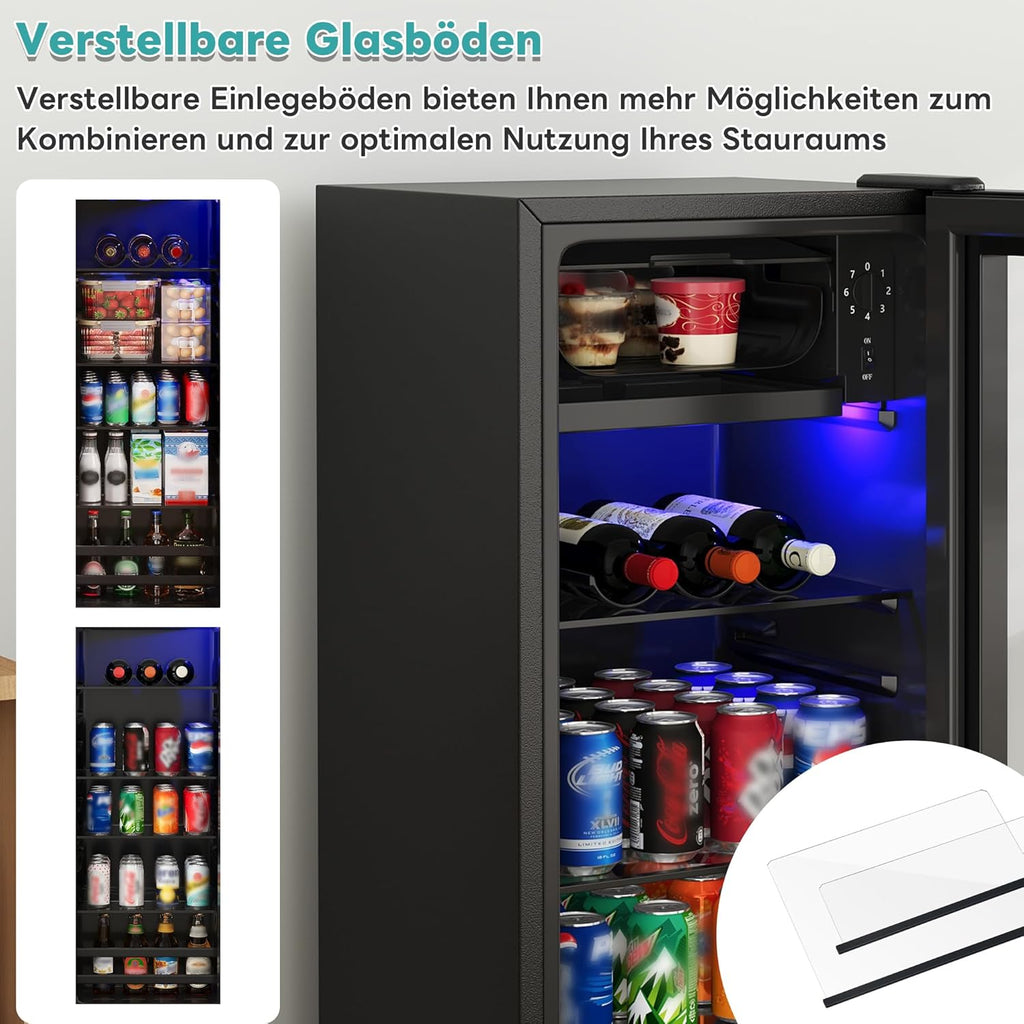 Refrigerador Merax de 128L, enfriador de bebidas independiente con refrigerador de 120L + congelador de 8L, con iluminación interior LED y estantes ajustables, súper silencioso para restaurante, bar, bebidas y cerveza