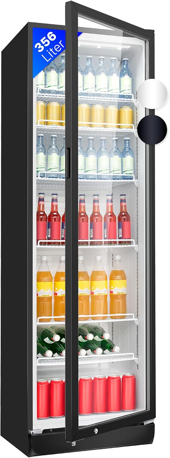 Refrigerador Bomann® con puerta de cristal | Refrigerador de bebidas con cerradura | 6 estantes de altura regulable | 30 kg por estante | 347 litros | Refrigerador grande | Refrigerador para botellas con luz LED | KSG 7351 negro