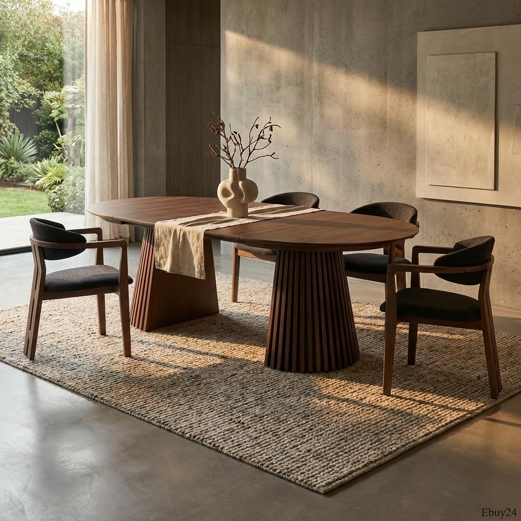 ebuy24 Tokyo mesa de comedor con 2 tableros adicionales ø120x120 hasta 160 hasta 200cm chapa de roble ahumado. – Mesa de comedor redonda extensible, mesa redonda extensible, mesa de comedor ovalada extensible