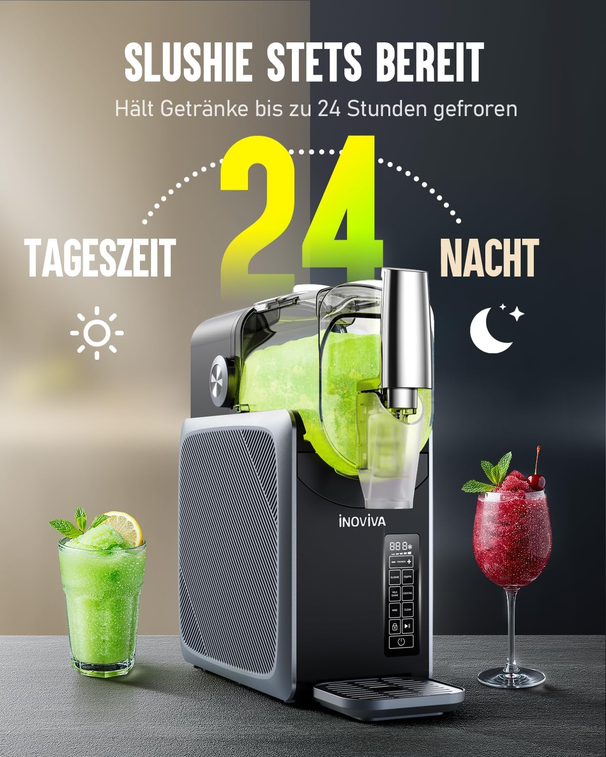 Máquina de granizados INOVIVA 2,6 L, no requiere hielo, granizadora para el hogar con autolimpieza, 5 modos preestablecidos, granizados, batidos, frappés y cócteles helados (versión actualizada)