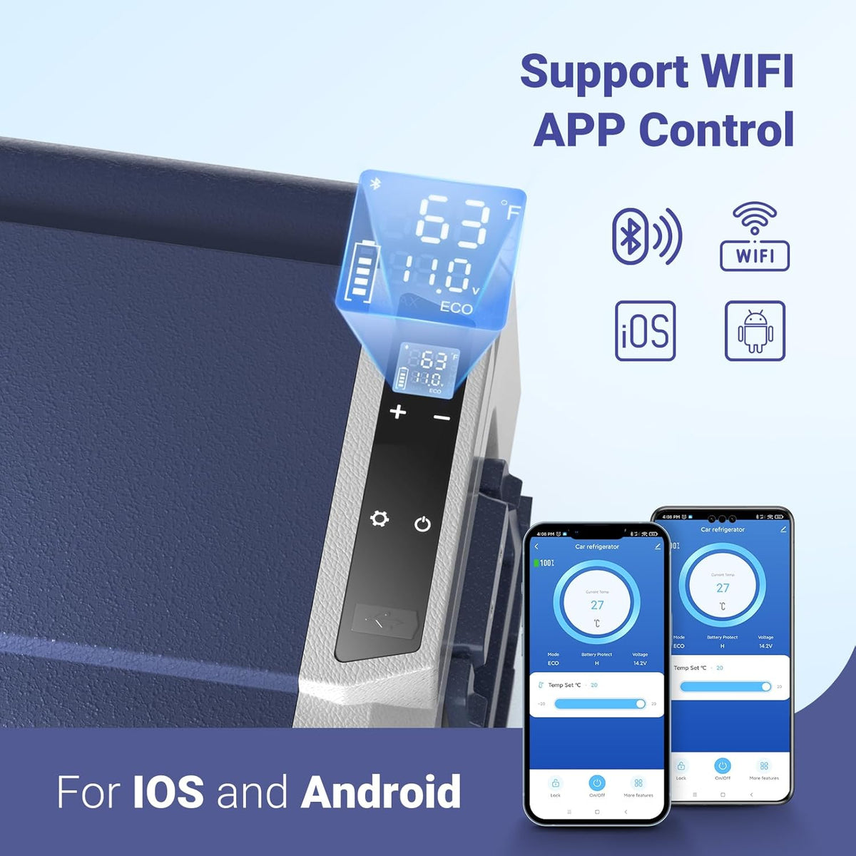 AAOBOSI Nevera portátil con compresor de 60 L, nevera para coche con control por APP, frigorífico de camping de 12/24 V y 100-240 V con puerto USB, -20 °C a 20 °C para coche, camión, barco, autocaravana, camping y viajes