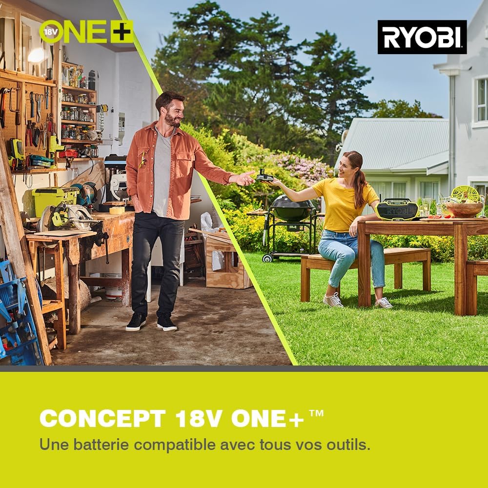 RYOBI - Cortabordes Inalámbrico 18V ONE+ RLT183250F – Ancho Ø25-30cm, Batería 2.5Ah + Cargador, Autonomía 50min, Sistema EasyEdge™, Ligero y Preciso, Ideal para Bordes, Macizos y Taludes