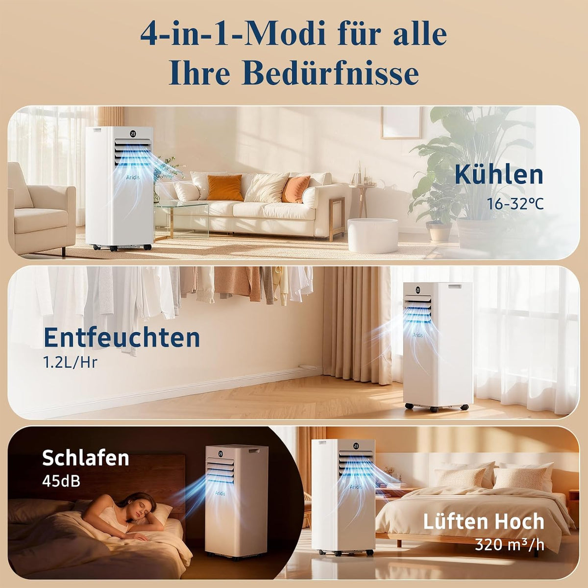 Aire acondicionado portátil 9000 BTU, 4 en 1 - Pantalla LED y control remoto, aire acondicionado móvil silencioso con kit de montaje para ventana, climatizador con tubo de escape, para habitaciones de hasta 88 m³ (33 m²)