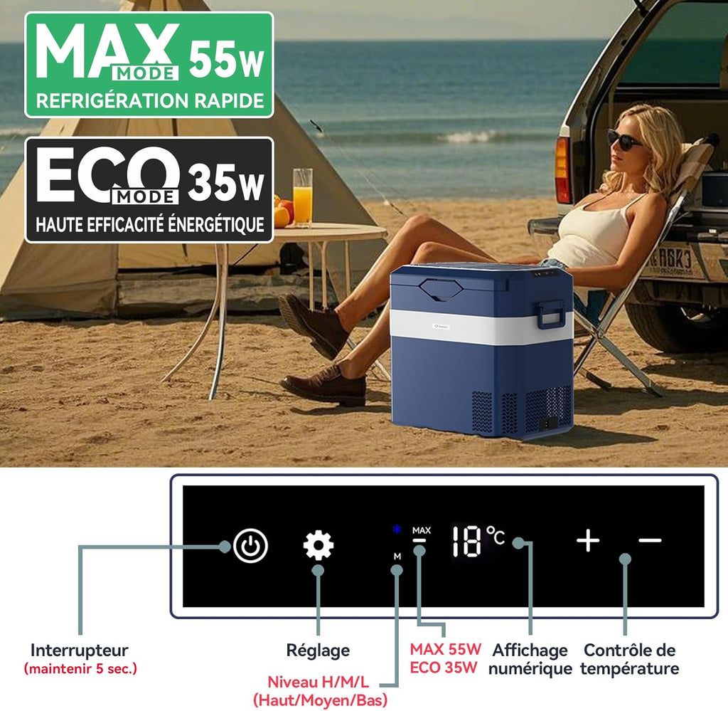 BINGI Nevera Eléctrica de Compresión para Coche de 38L con Enfriamiento Rápido - Refrigerador Portátil hasta -18°C, 12V/24V/220V, para Autocaravana, Furgoneta, Camión, Barco, Coche, Casa, Camping