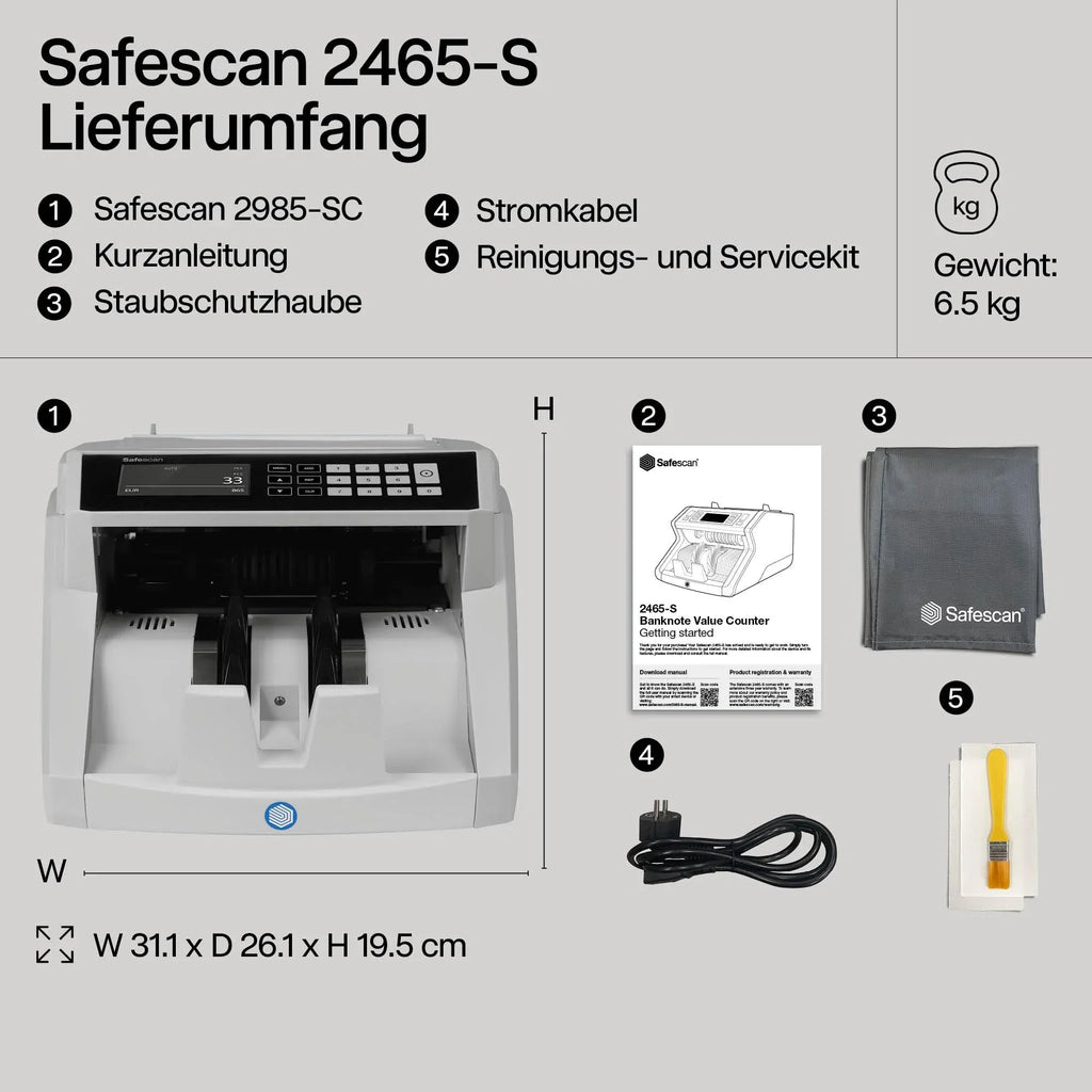 Contadora de billetes Safescan 2465 S, recuento de valor, 7 métodos de detección de autenticidad, cuenta billetes clasificados de todas las divisas.
