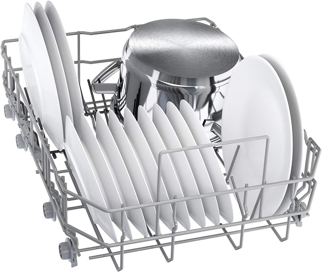 Lavavajillas inteligente Bosch Serie 2 SPV2IKX10E, totalmente integrable, 45 cm de ancho, cesta para cubiertos, secado extra con solo pulsar un botón, InfoLight punto de luz rojo en el suelo, protección AquaStop contra daños por agua, blanco