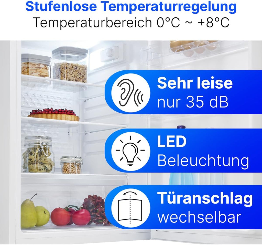 Refrigerador Bomann® sin congelador | Clase energética C | 85 cm | 5 años de garantía en el compresor | Refrigerador pequeño | 0-8 °C | silencioso 35 dB | 3 estantes | Refrigerador estándar 126 L | VS 7258 blanco