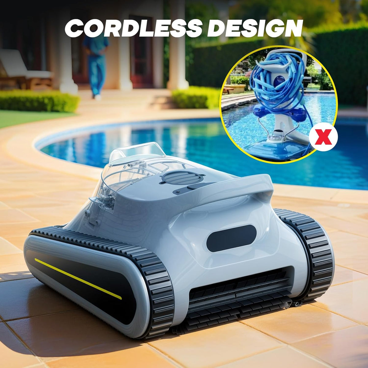 Robot limpiador de piscinas inalámbrico Crab, para escalada de paredes, limpiafondos automático, apto para paredes y suelos de piscinas de hasta 150 m².