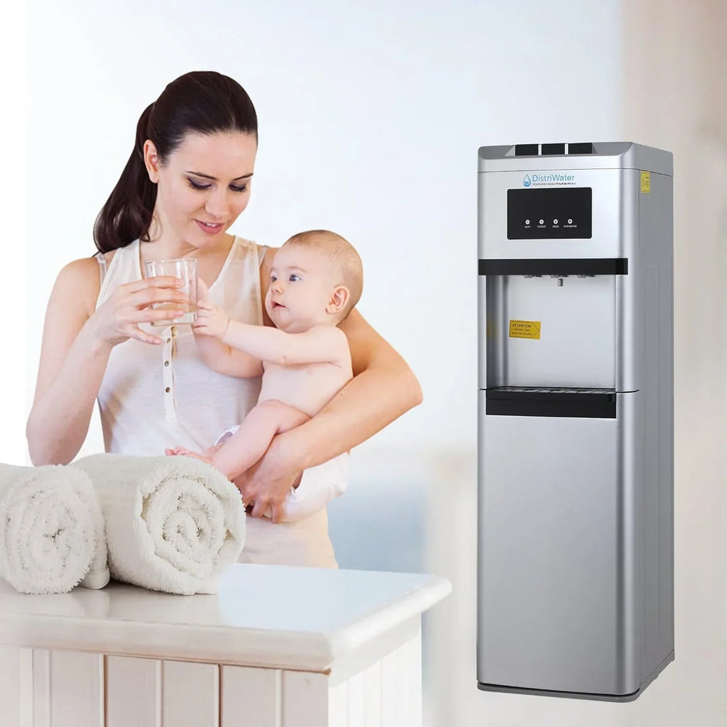 Dispensador de agua fría o caliente. Fuente de agua con asa ergonómica, para todo tipo de garrafas, agua caliente y fría, para la oficina y el hogar, color gris.