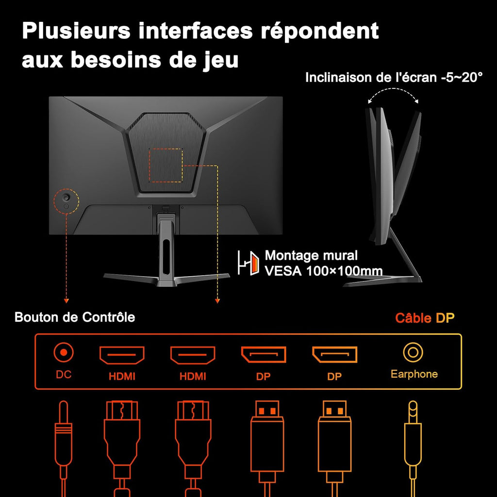 Monitor de juegos Minifire de 27 pulgadas, WQHD (2560×1440p) 200Hz 1ms (OD), pantalla Fast IPS Adaptive Sync HDR, HDMI/DP VESA 100×100mm (MFG27F4Q-200)