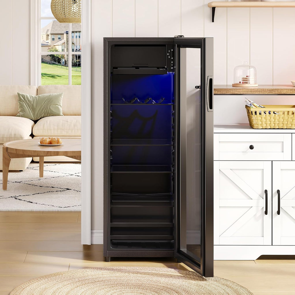 Refrigerador Merax de 128L, enfriador de bebidas independiente con refrigerador de 120L + congelador de 8L, con iluminación interior LED y estantes ajustables, súper silencioso para restaurante, bar, bebidas y cerveza