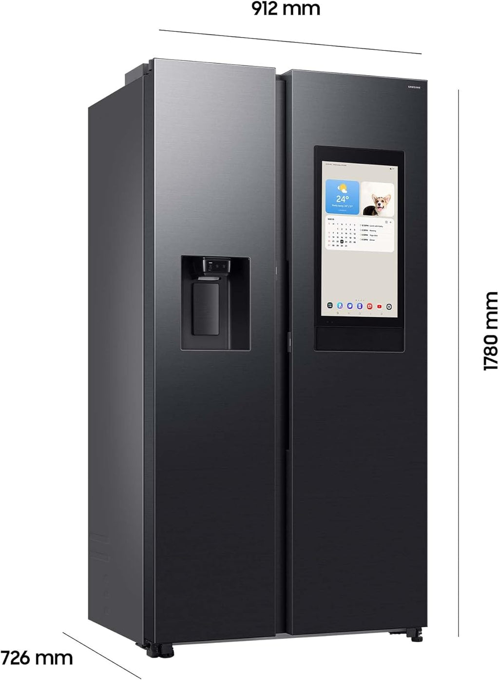 Frigorífico americano Samsung RS90F66BEFEF, frigorífico AI con congelador, 178 cm, 614 l, dispensador de hielo/agua con conexión a la red, Family Hub, AI Energy & Voice Control, acero inoxidable negro