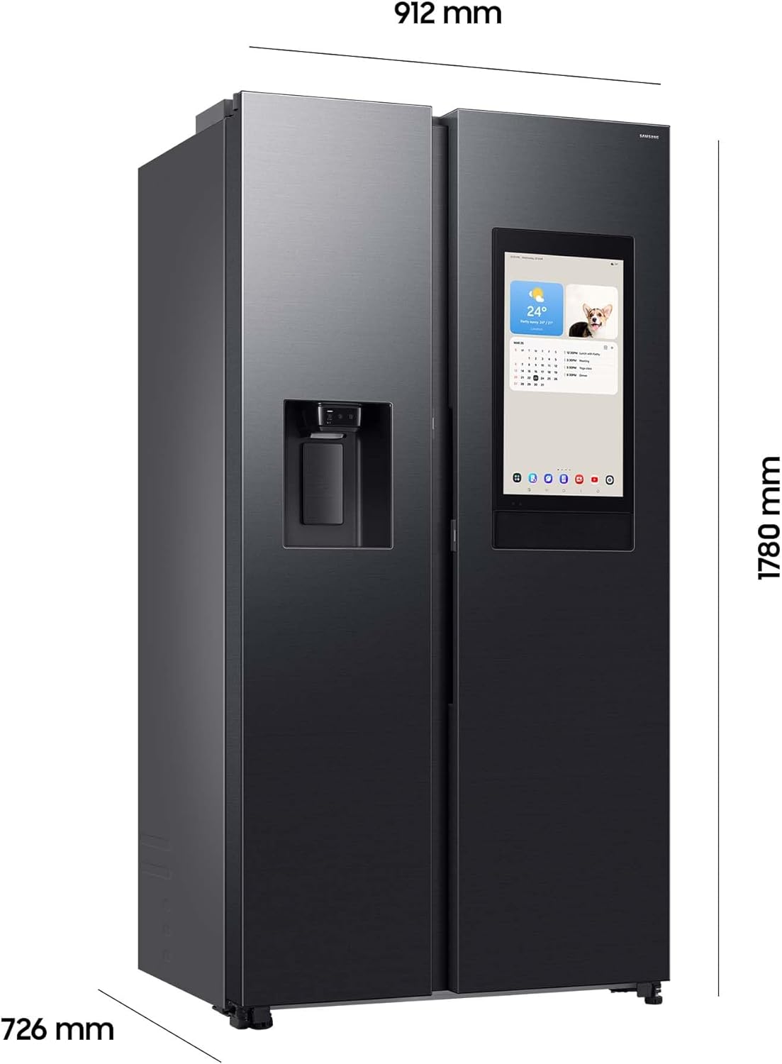 Frigorífico americano Samsung RS90F66BEFEF, frigorífico AI con congelador, 178 cm, 614 l, dispensador de hielo/agua con conexión a la red, Family Hub, AI Energy & Voice Control, acero inoxidable negro