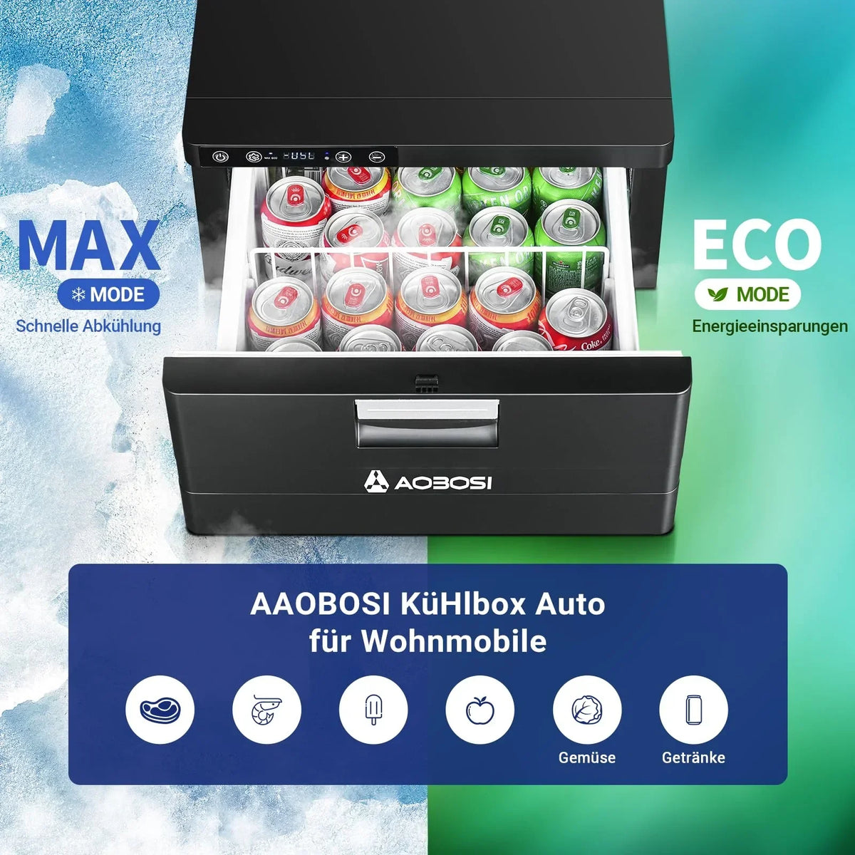 AAOBOSI Nevera de compresor de cajón 31L 12V/24V, control por aplicación, -20°C a 20°C, modo Max/Eco para coche, camión, barco y camping