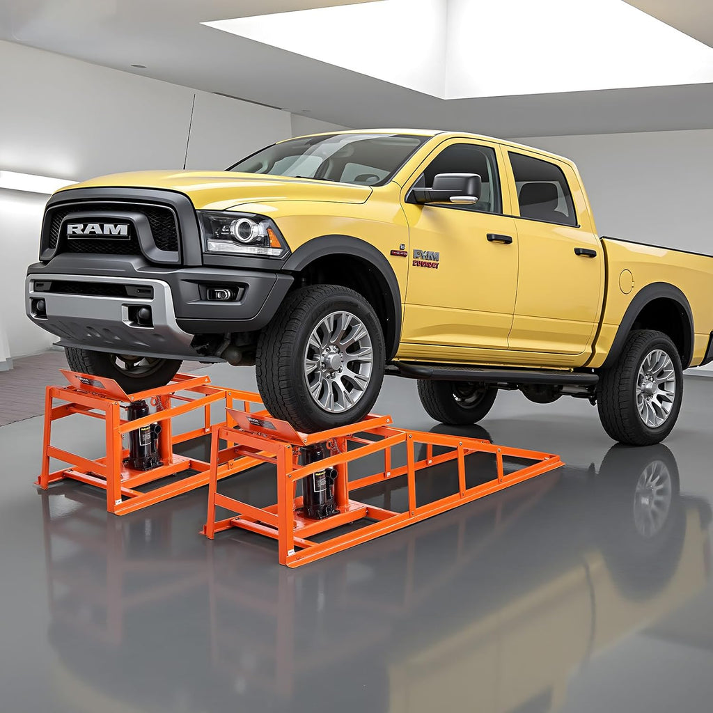Rampas hidráulicas para coche VEVOR, 2 unidades, altura de elevación de 27-36 cm, rampas de servicio portátiles para mantenimiento de garaje, cambio de aceite y reparación de camiones, capacidad de carga de 1 t (por rampa)