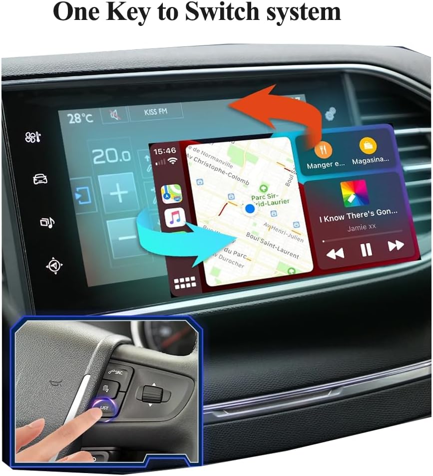 Adaptador inalámbrico CarPlay AUTOTOP, kit de reequipamiento y decodificador para Peugeot 208 de 7 pulgadas con Smeg MRN y Citroën Picasso C4, C5, DS4, DS3, 308, 508, 208, 3008 (2013-2016), compatible con CarPlay, Android Auto, Mirror Link y cámara.