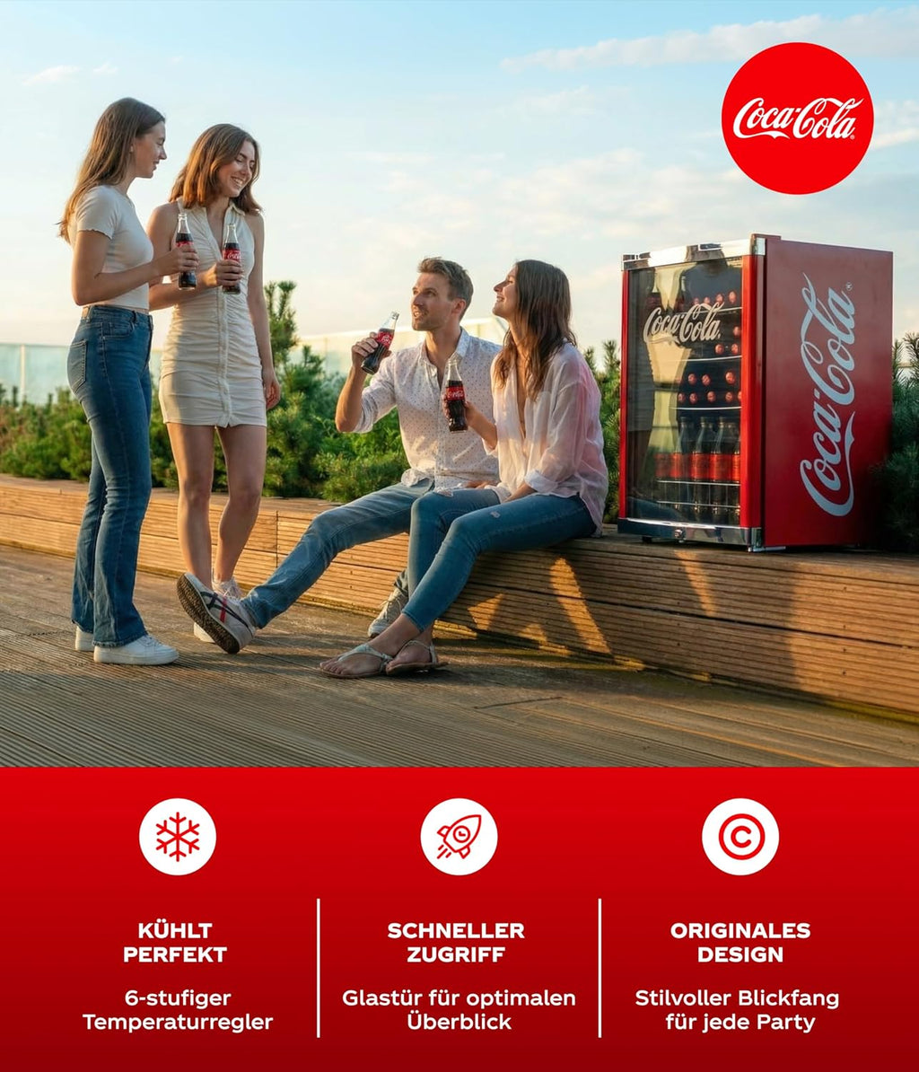 °CUBES Nevera Coca-Cola 115 L | Refrigerador de bebidas grande con puerta de cristal, perfecto para fiestas y uso comercial | Eficiencia energética, 84,5 cm de altura, 104 kWh/año - Refrigerador de botellas grande