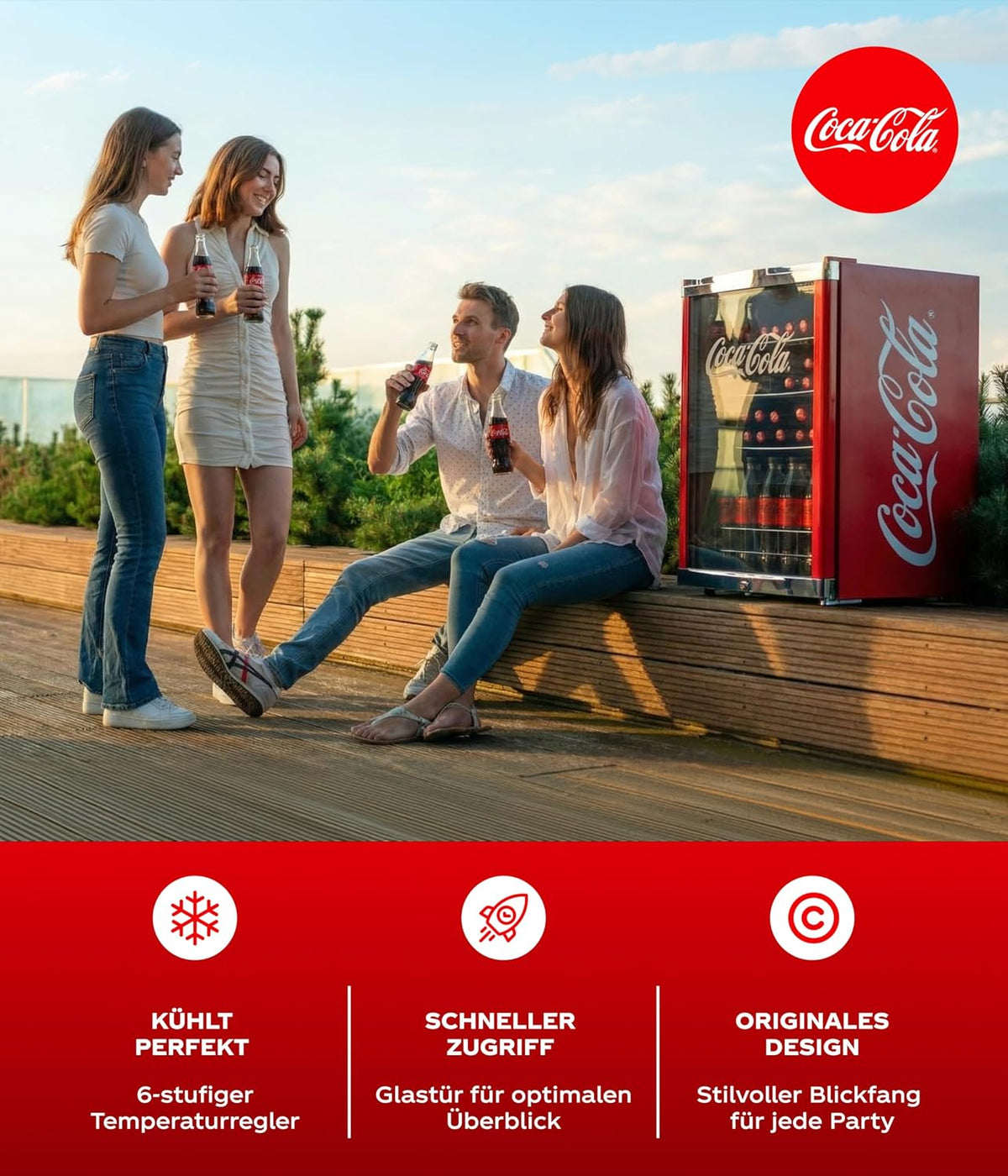 °CUBES Nevera Coca-Cola 115 L | Refrigerador de bebidas grande con puerta de cristal, perfecto para fiestas y uso comercial | Eficiencia energética, 84,5 cm de altura, 104 kWh/año - Refrigerador de botellas grande