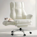 Silla de oficina con reposapiés modelo BGY01, silla giratoria de tela de peluche, respaldo ajustable a 135°, asiento extra ancho para oficina en casa