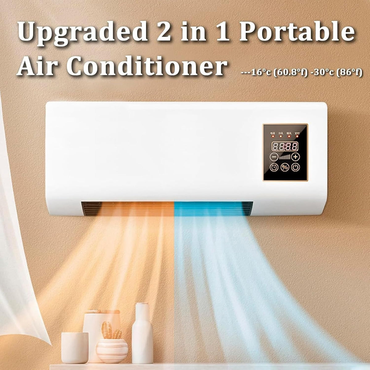 Aire acondicionado portátil, mini aire acondicionado de pared con control remoto y temporizador, funcionamiento silencioso, unidad compacta de refrigeración y calefacción para dormitorio red-flowers