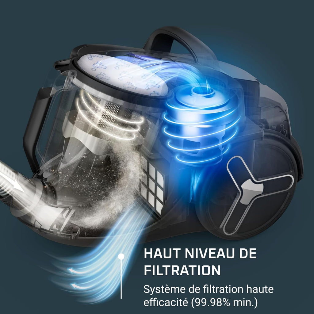 Aspiradora sin bolsa Rowenta, Motor de consumo ultra bajo, Ecodiseño, Sistema de filtración de alta eficiencia, Ultra silenciosa, Fabricada en Francia, Green Force Cyclonic Effitech+ RO7C66EA