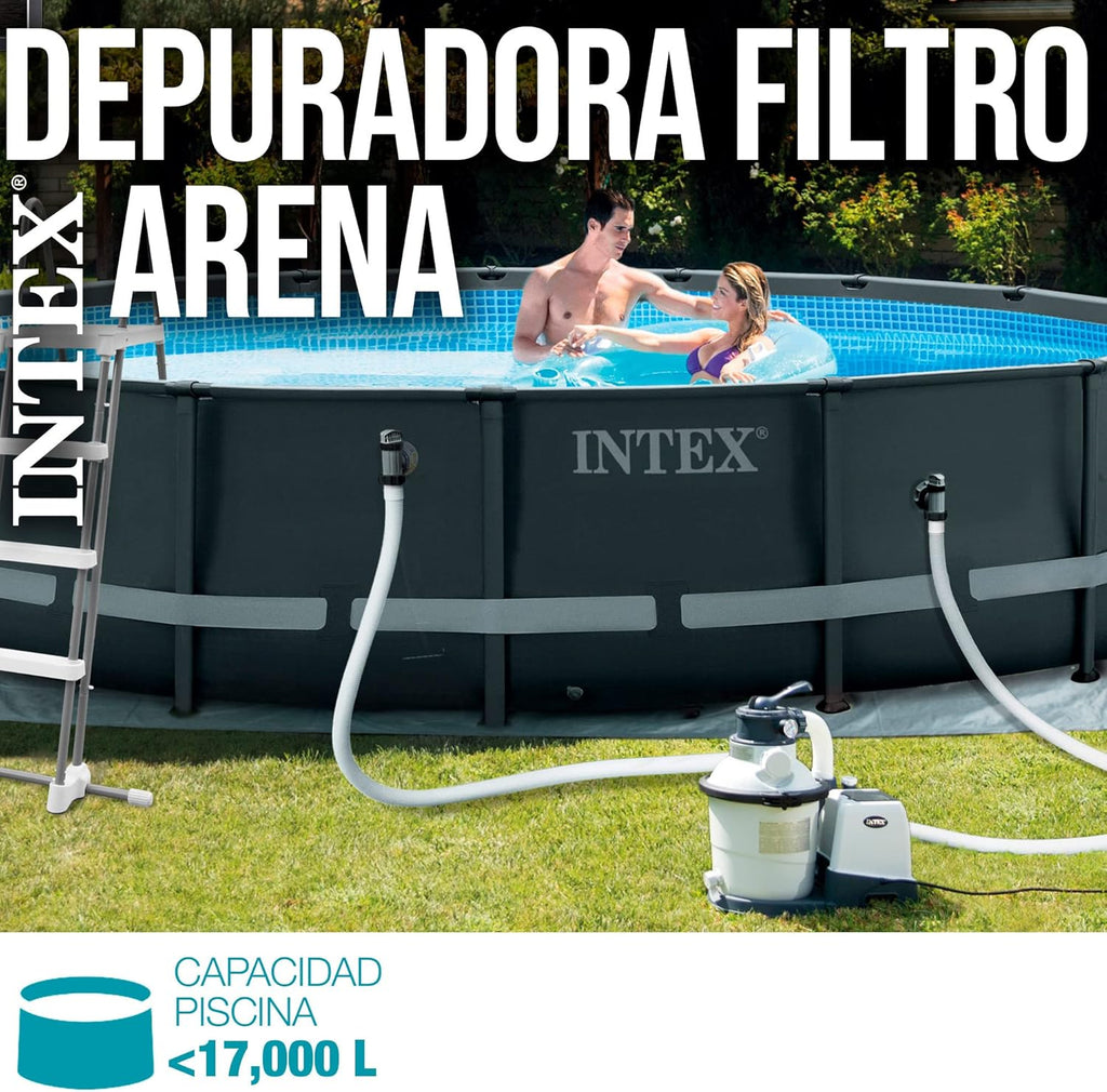Depuradora de arena Intex Krystal Clear 3.500 l/h, Skimmer Deluxe, filtro 3.028 l/h para Easy Set-Metal Frame, 49x43x34 cm, color blanco