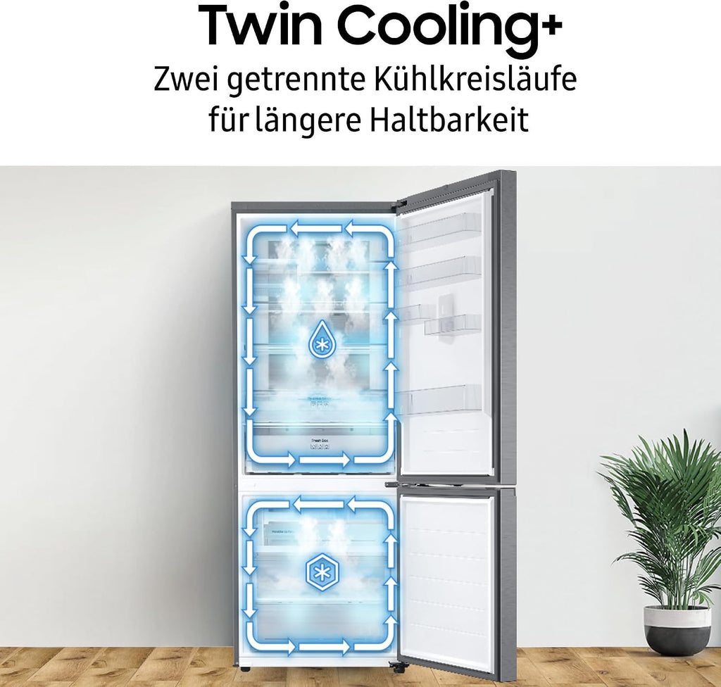 Frigorífico combi Samsung RB38C7AGWS9/EF, 203 cm, 387 l, frigorífico con congelador IA, SmartThings AI Energy Mode, Cool Select+, Twin Cooling Plus, Metal Cooling, aspecto acero inoxidable