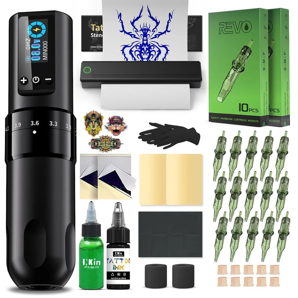 Set de máquina de tatuaje inalámbrica ULTRA-PLUS-H1 Kit, longitud de carrera de 2.2-4.2 mm, batería de 1600 mAh con impresora de tatuajes Bluetooth y accesorios