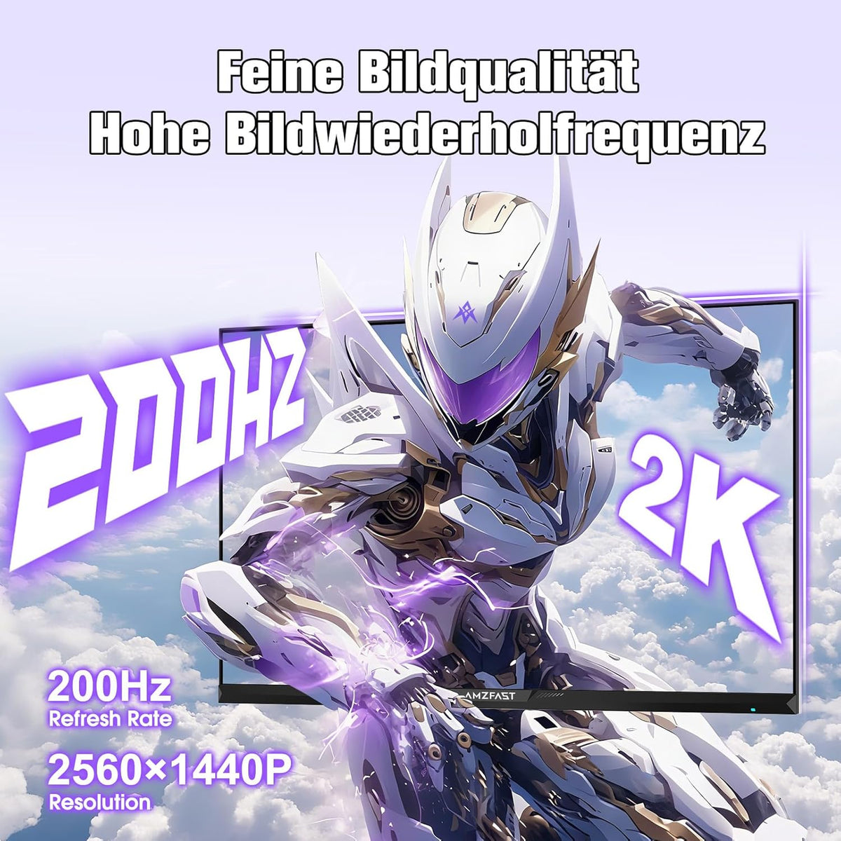 Amzfast Monitor Gaming de 27 pulgadas - 200Hz, QHD 2560x1440, Pantalla Fast IPS, 1ms MPRT, 95% DCI-P3, 130% sRGB, Luz azul reducida, HDR400, Adaptive Sync, VESA 100x100, HDMI 2.0x2/DP 1.4x2, Blanco - AMZG27F6Q