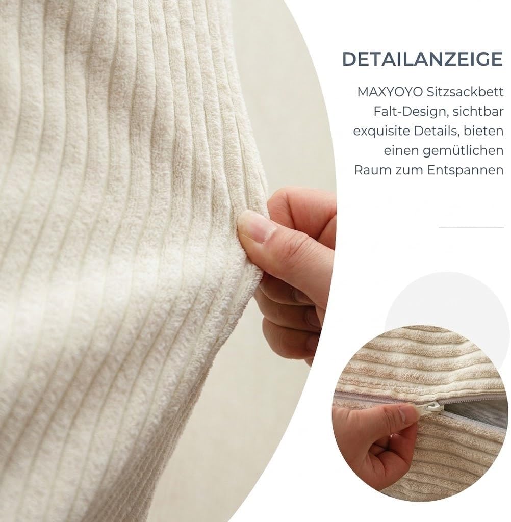 Cama tipo puf MAXYOYO, plegable, pana, sofá cama, colchón de suelo para adultos, extra grueso, plegable en 4 partes, sofá de suelo para dormitorio, sala de estar, beige, 75 x 240 cm