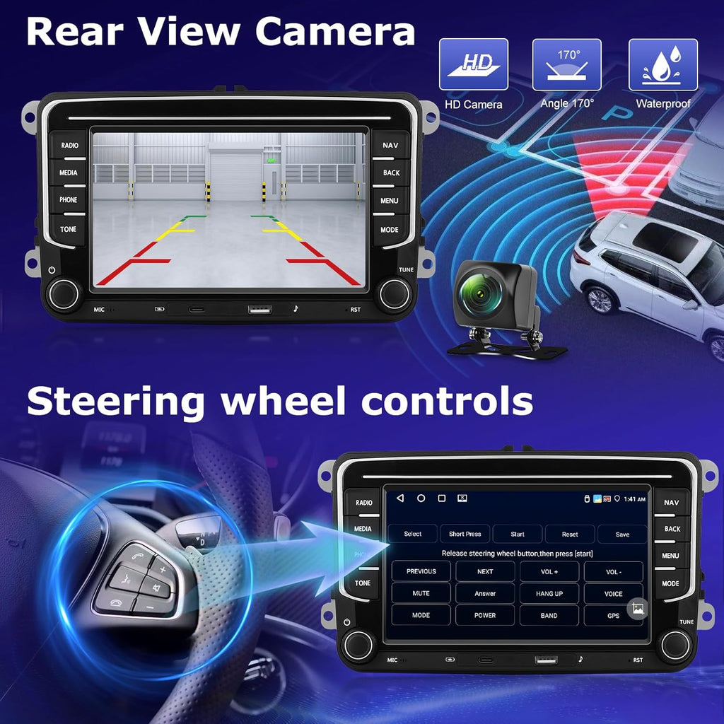 [4G+64G] Autorradio Android para VW Volkswagen Jetta Passat Seat Golf Tiguan Skoda Polo con CarPlay y Android Auto inalámbricos, pantalla táctil de 7 pulgadas con GPS, WiFi, Bluetooth 5.0, radio FM/RDS, 32EQ