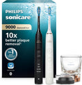 Cepillo de dientes eléctrico Philips Sonicare DiamondClean 9000, cepillo sónico con aplicación, sensor de presión, 4 modos de limpieza, 3 niveles de intensidad, vaso de carga, negro y oro rosa, paquete doble, modelo HX9914/57