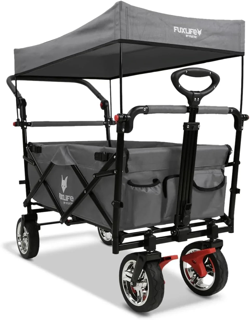 Carro de mano plegable FX-CT700 con frenos, asiento acolchado, asa ajustable en altura y capacidad de carga de 75 kg