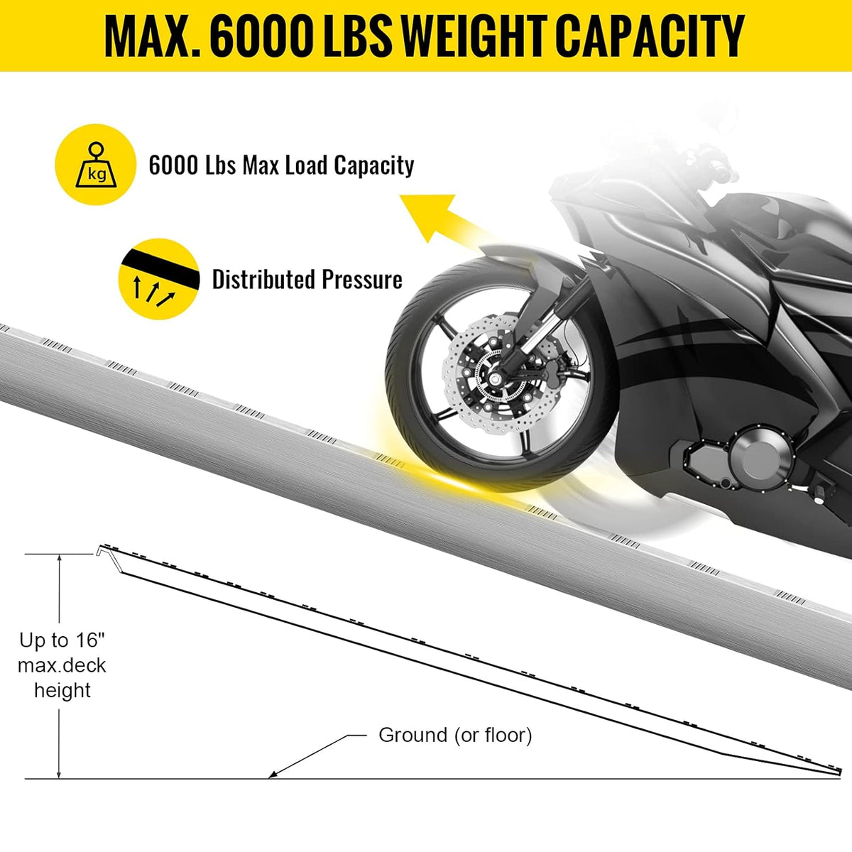 VEVOR Rampas de Carga de Aluminio, Capacidad de 2722 kg, Rampa de Acceso con Extremo de Gancho de Cola de Castor, Riel de Carga para Motocicleta, Tractor, ATV, Camión, Cortacésped, 152x30,5 cm, 2 Piezas