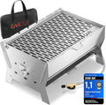 Parrilla | Parrilla de gas enchufable móvil – Parrilla portátil de acero inoxidable con sistema de montaje – Funcionamiento a gas y carbón – Incluye bolsa de transporte – Perfecta para camping, balcón, jardín y exteriores - Parrilla de camping