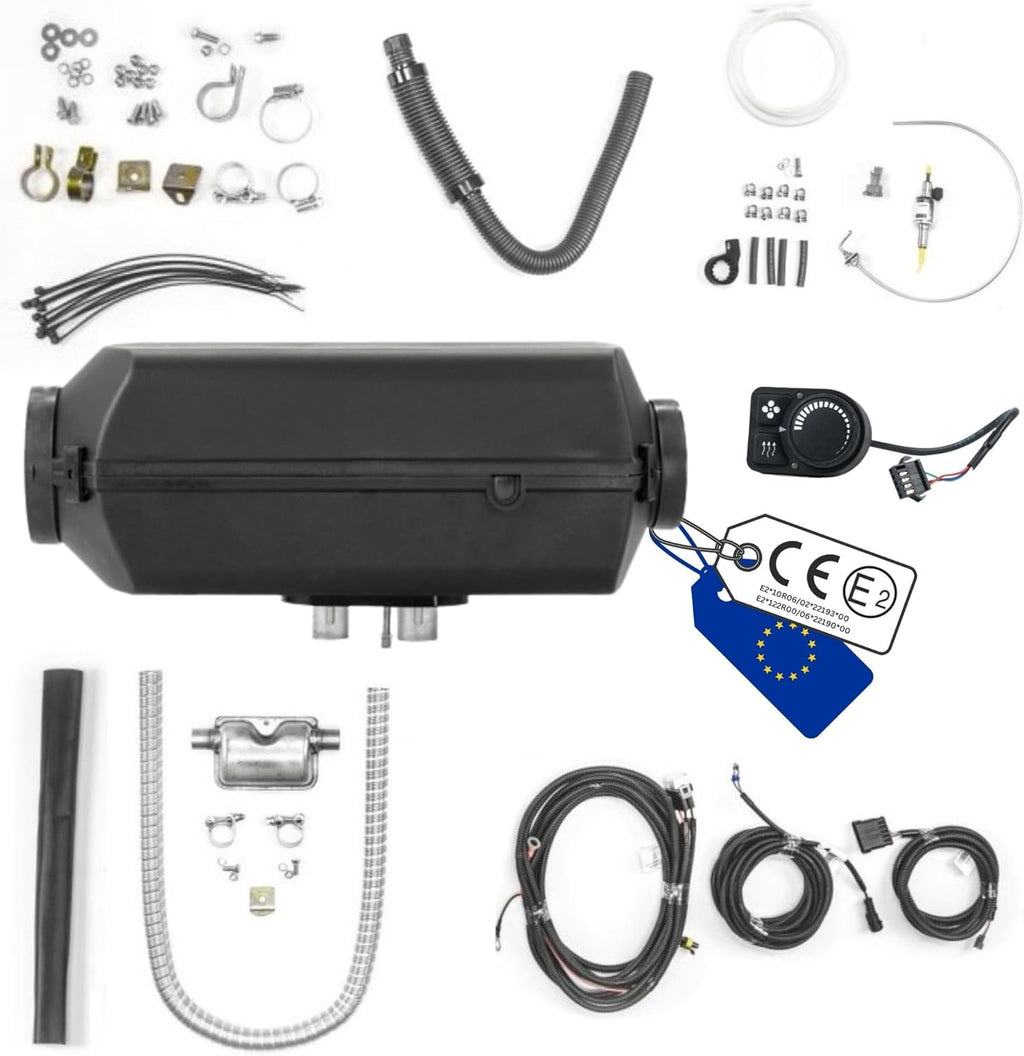 Autoterm Air 4D 4 kW 12 V Calefactor auxiliar diésel con panel de control PU-5 y bomba de combustible silenciosa para coche, camión, autocaravana, barco