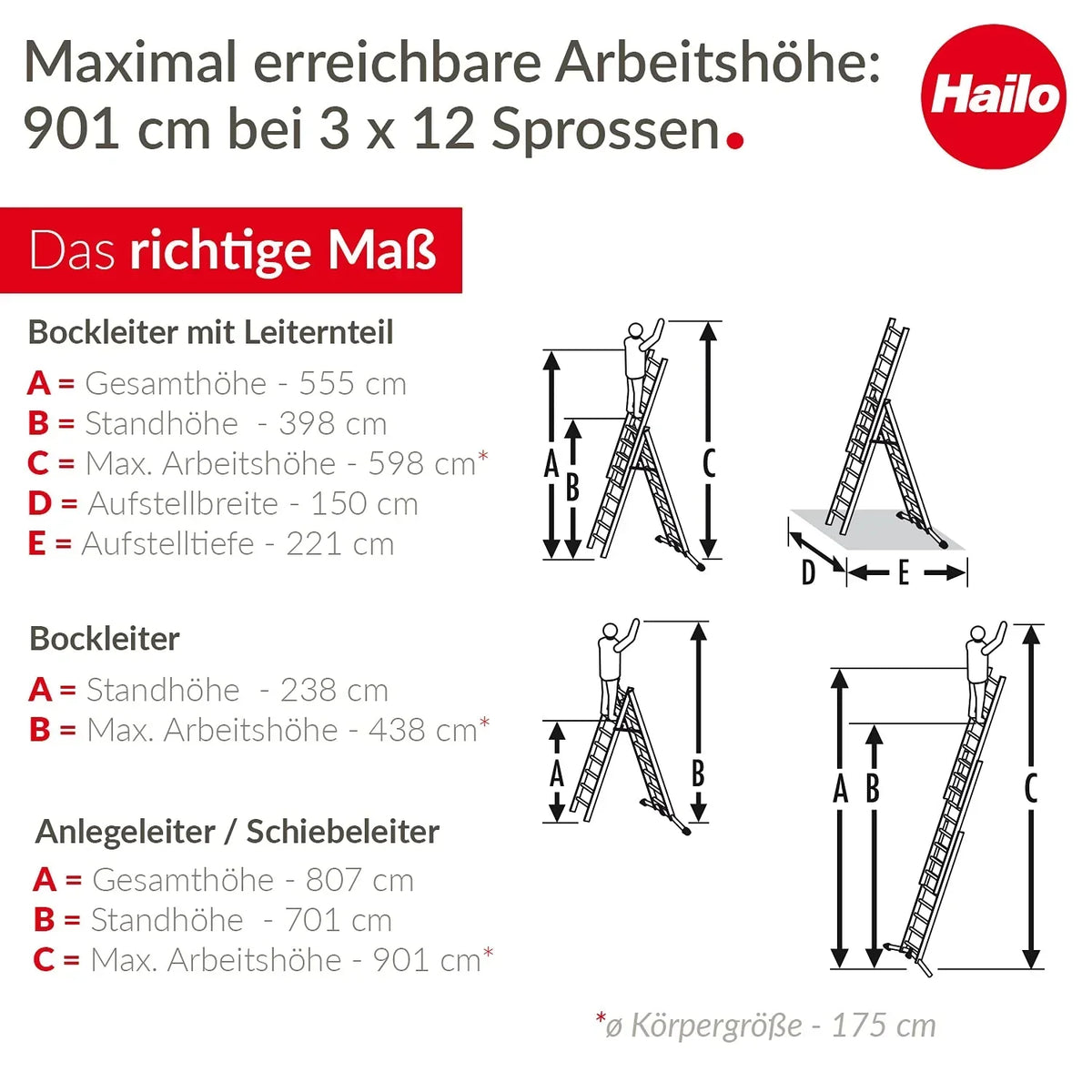 Escalera combinada Hailo S100 ProfiLOT de 3 tramos de aluminio, sistema LOT, 3x12 peldaños perfilados, 150 kg, inoxidable, plateada