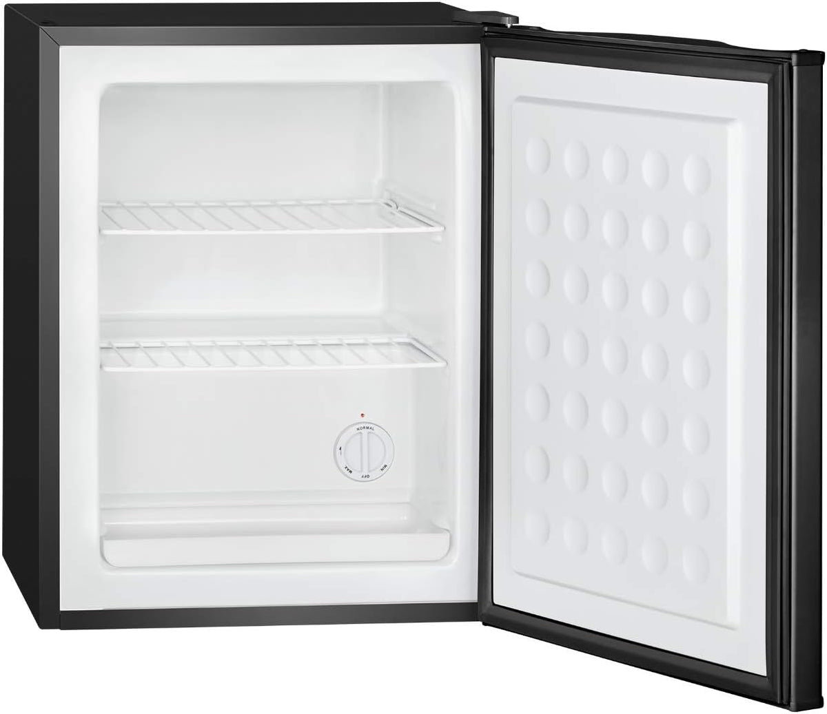 Congelador pequeño Bomann con 42 L de capacidad útil, minicongelador con 2 estantes de rejilla extraíbles, congelador con puerta reversible y regulación de temperatura continua, GB 7236 negro