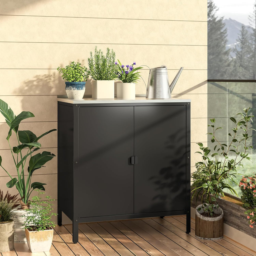 casa.pro Armario de exterior Bolognano para jardín, balcón, taquilla de dos puertas para interiores y exteriores 92x80x50 cm, negro mate