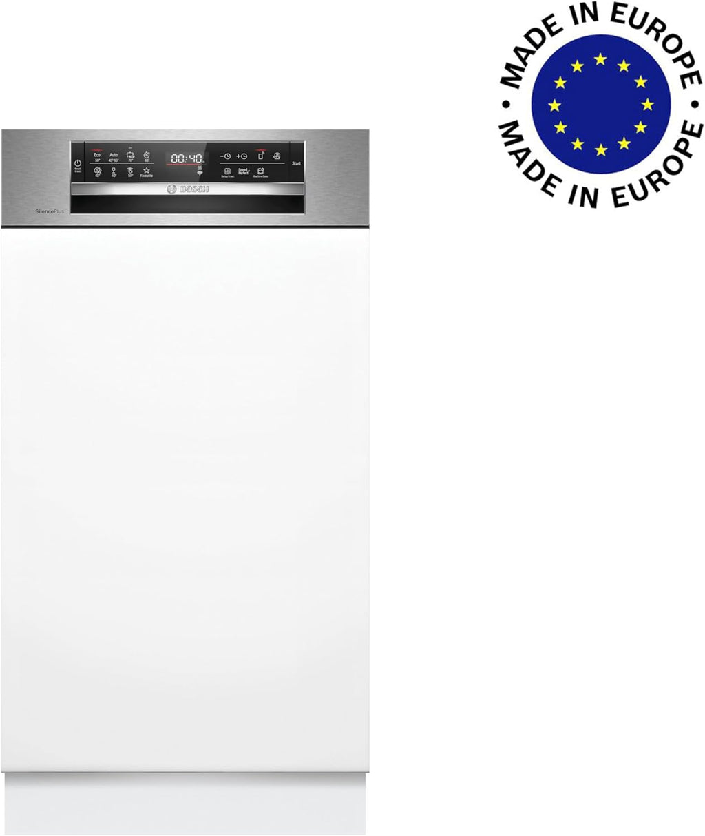 Lavavajillas inteligente Bosch Serie 2 SPV2IKX10E, totalmente integrable, 45 cm de ancho, cesta para cubiertos, secado extra con solo pulsar un botón, InfoLight punto de luz rojo en el suelo, protección AquaStop contra daños por agua, blanco