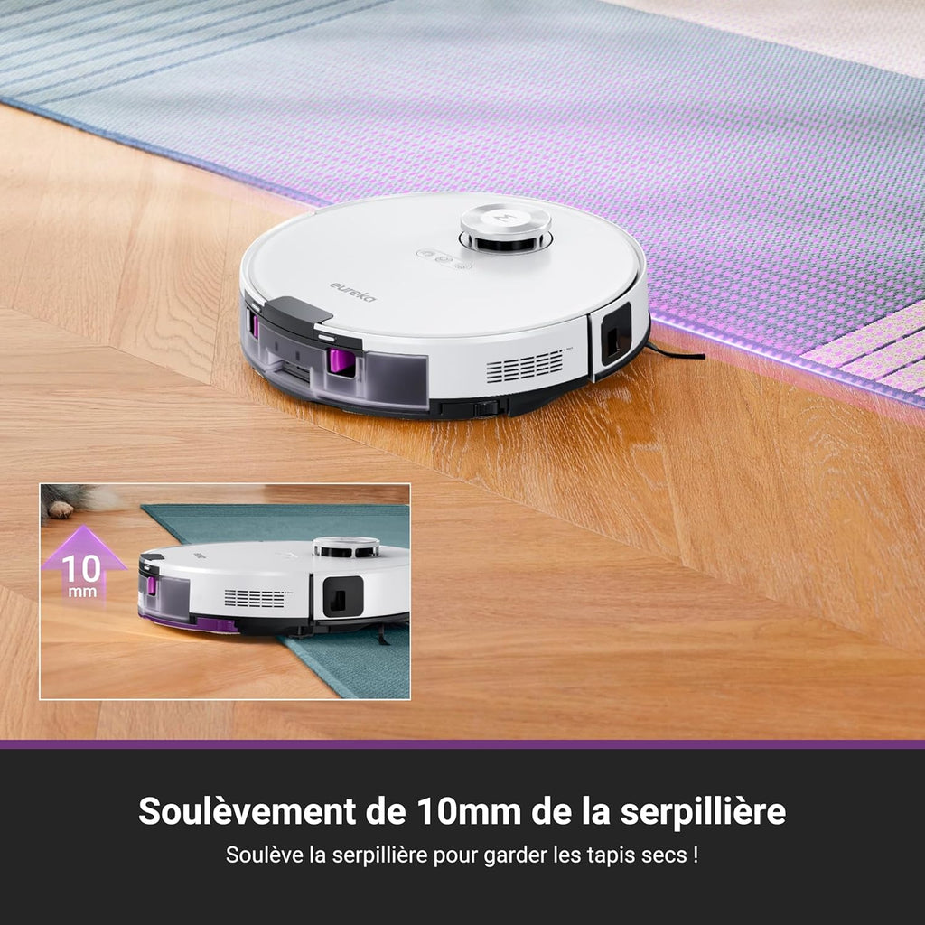 Robot aspirador Eureka E20 Plus de 8000 Pa con estación de vaciado automático sin bolsa, robot aspirador y fregasuelos antienredos, evitación de obstáculos 3D, autonomía de 180 minutos, DuoDetect AI