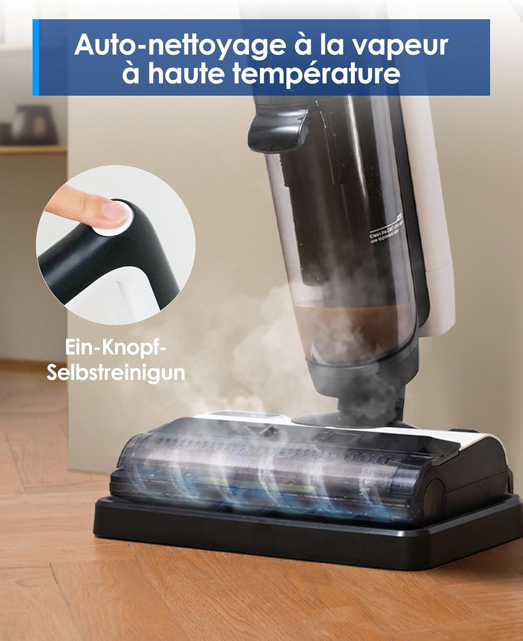 Tineco IFLOOR 5 Steam Aspiradora de Vapor Aspiradora en Seco y Húmedo Todo en Uno, Limpiadora de Vapor para Suelos, Perfecta para Suciedad Pegajosa, Vapor a Alta Temperatura a 120°C, Autolimpieza con Vapor