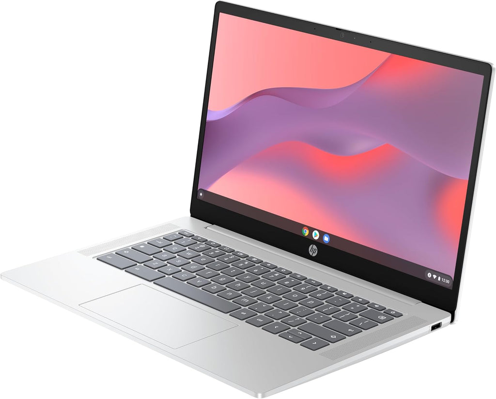 HP Chromebook 14a-nf0001sf Portátil 14" HD, PC Portátil (Intel Celeron N100, RAM 4 GB, Flash 128 GB, Intel Iris XE, Chrome OS), Ordenador Portátil Plata, Teclado AZERTY