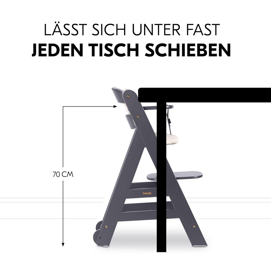 Hauck Trona Beta+ Newborn Set Eco Bouncer - Trona de madera evolutiva para bebés desde el nacimiento, incluye accesorio para recién nacidos, cojín de asiento y bandeja - Gris oscuro