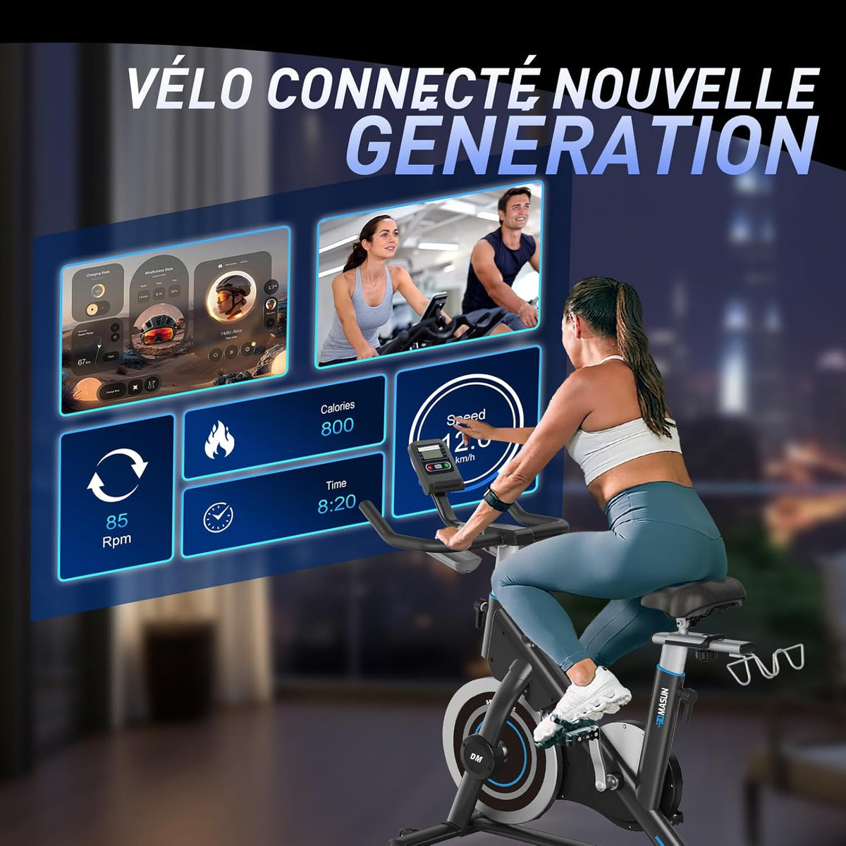 Bicicleta Estática, DMASUN Bicicleta Estática con Resistencia Magnética Reforzada, Volante de Inercia Pesado, Bicicleta Estática Ultra Silenciosa con Soporte para Mancuernas, Asiento Cómodo, Capacidad 180KG