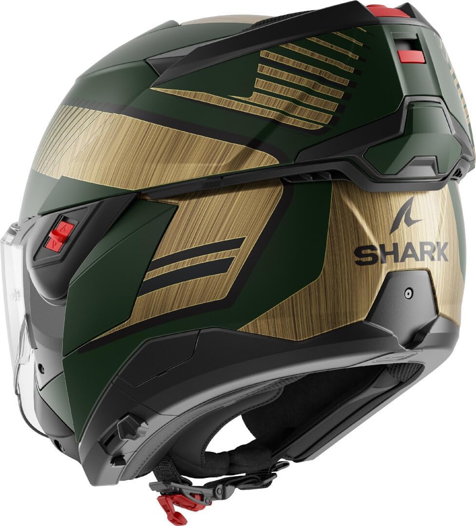 SHARK, Casco de moto modular OXO SIKTER Green Chrome Gold GUQ, M