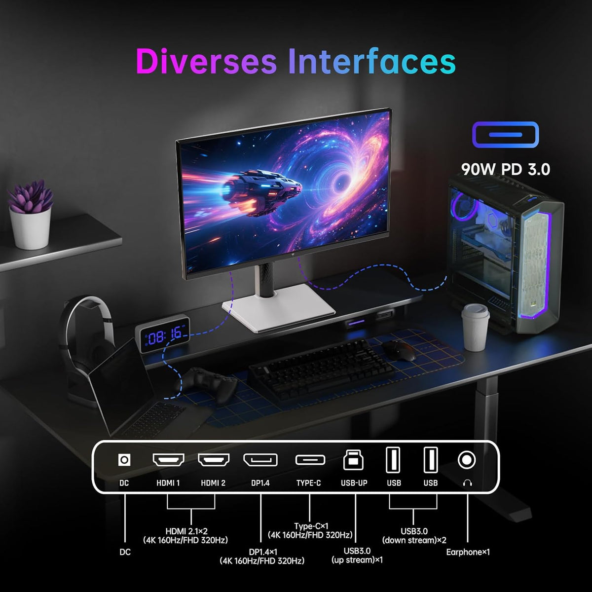 Monitor Gaming KTC 4K de 27 pulgadas, modo dual 4K@160Hz / FHD@320Hz con cambio fluido, panel IPS rápido, 1ms, HDR400, Adaptive Sync, 125% sRGB, 97% DCI-P3, ΔE